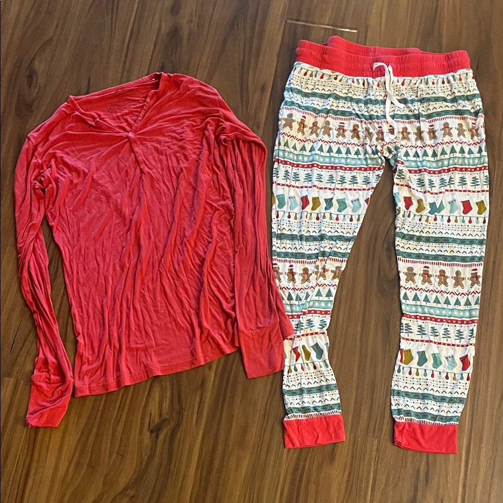 Little Sleepies Brand Womens Bamboo Festive Red and Multicolor Pajama Set